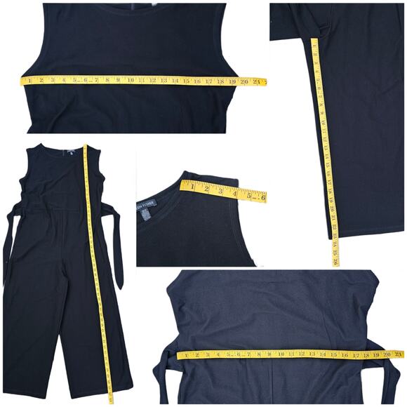 Sleeveless Belted Jumpsuit Eileen Fisher Sz L Black Stretch Crepe Crop Wide Leg - Picture 8 of 10